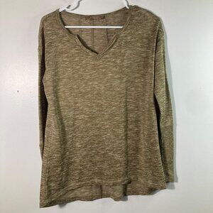 Womens Prana Blythe Pullover V Neck Long Sleeve‎ Top S Green Cream